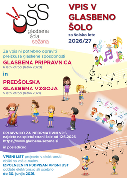 Vpis v glasbeno šolo_letak; Vir: Glasbena šola Sežana